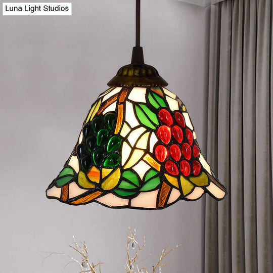 Stained Art Glass Tiffany Pendant Light - Stylish Shaded Suspension Fixture For Corridor 1 Bulb Red