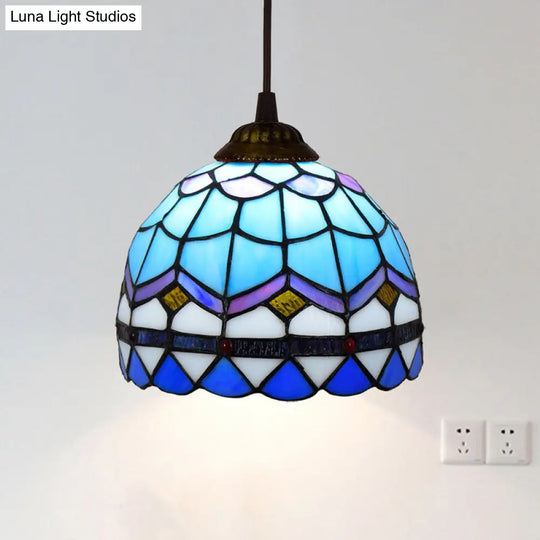 Stained Art Glass Tiffany Pendant Light - Stylish Shaded Suspension Fixture For Corridor 1 Bulb Sky