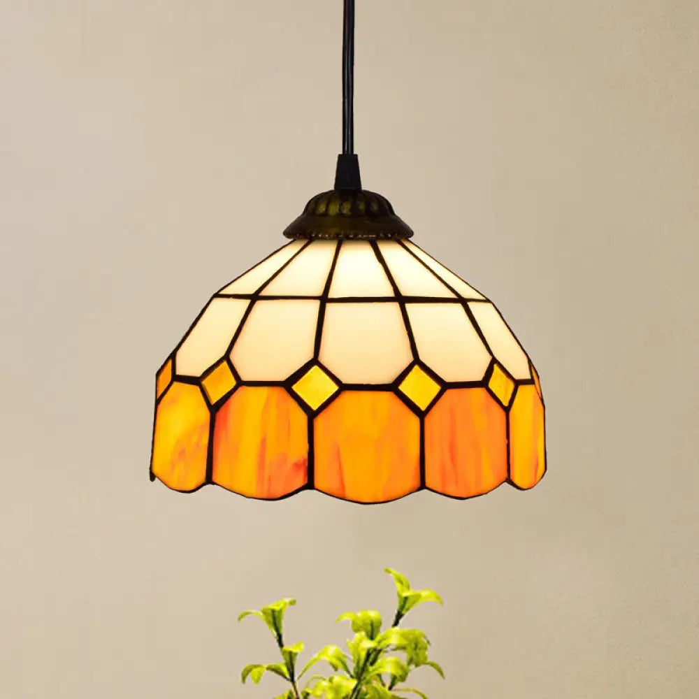 Shaded Tiffany Glass Pendant Light - Elegant 1-Bulb Suspension Fixture For Corridor Lemon Yellow