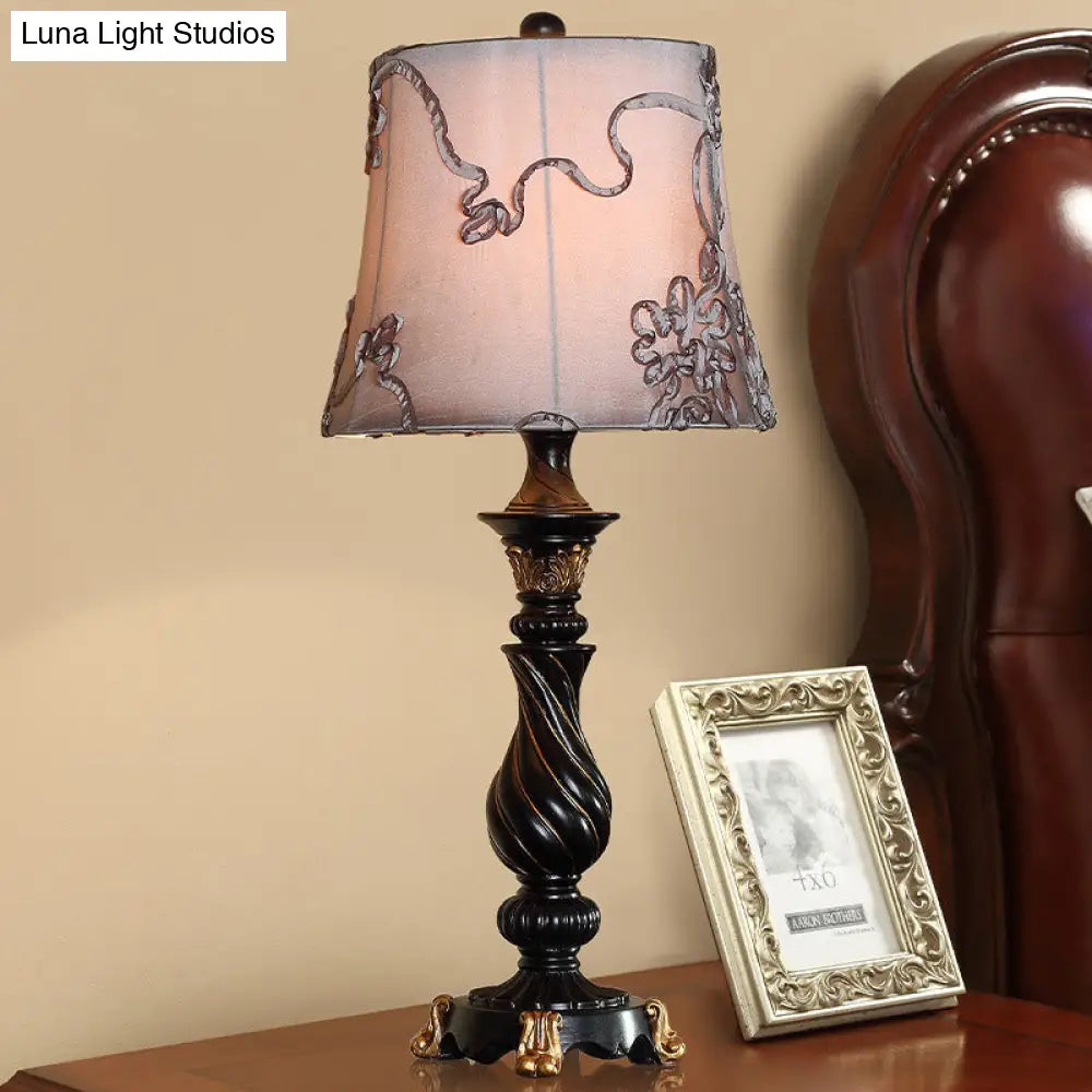 Sheliak - Modern Classic Drum Night Lighting 1 Head Fabric Swirl Patterned Nightstand Lamp In Black
