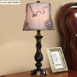 Sheliak - Modern Classic Drum Night Lighting 1 Head Fabric Swirl Patterned Nightstand Lamp In Black