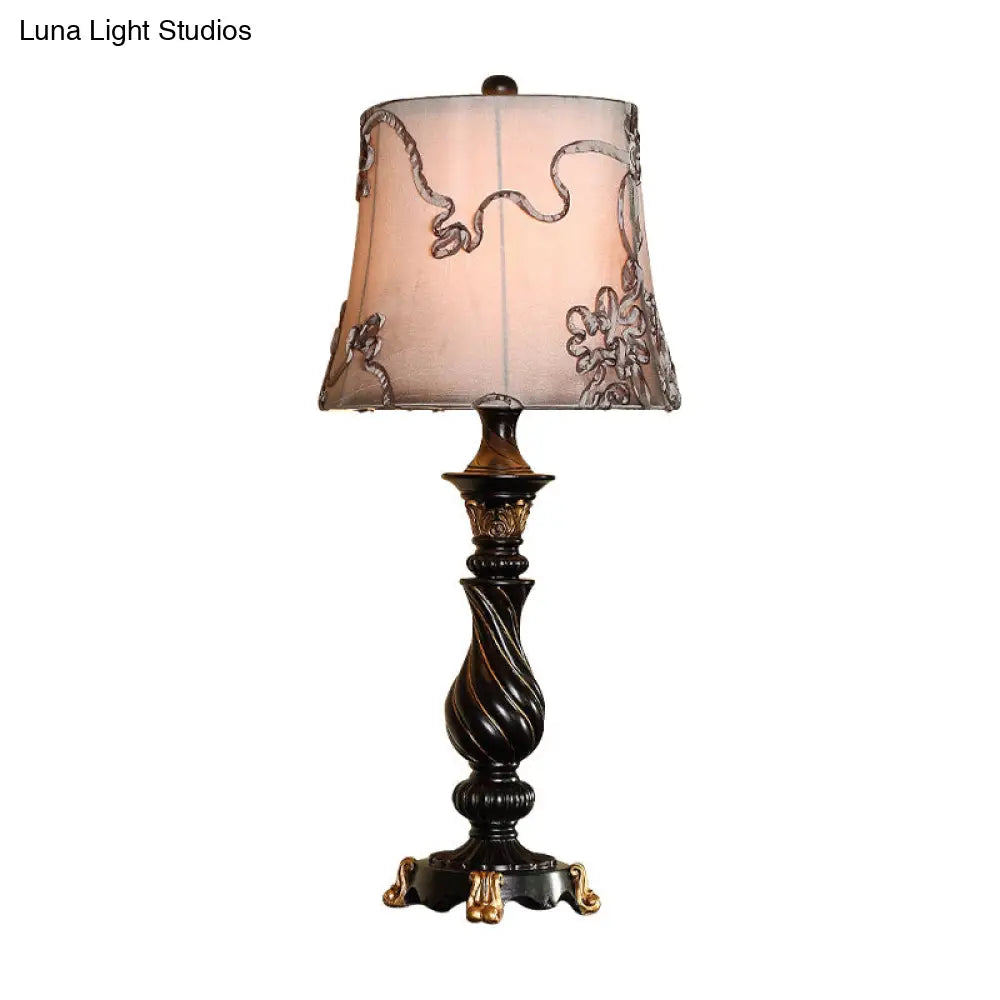 Sheliak - Modern Classic Drum Night Lighting 1 Head Fabric Swirl Patterned Nightstand Lamp In Black