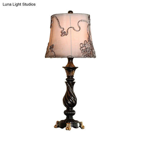 Sheliak - Modern Classic Drum Night Lighting 1 Head Fabric Swirl Patterned Nightstand Lamp In Black