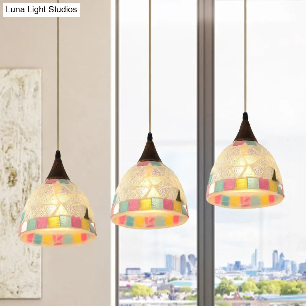 Mediterranean Style Shell Bell Pendant Light With Mosaic Edge - 3-Light Bronze Hanging Lamp