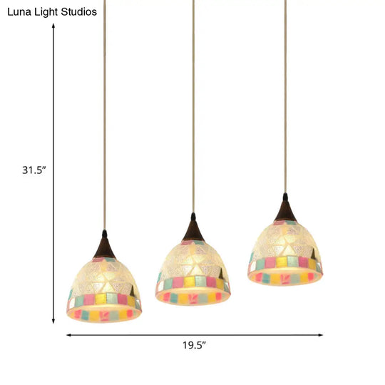 Mediterranean Style Shell Bell Pendant Light With Mosaic Edge - 3-Light Bronze Hanging Lamp