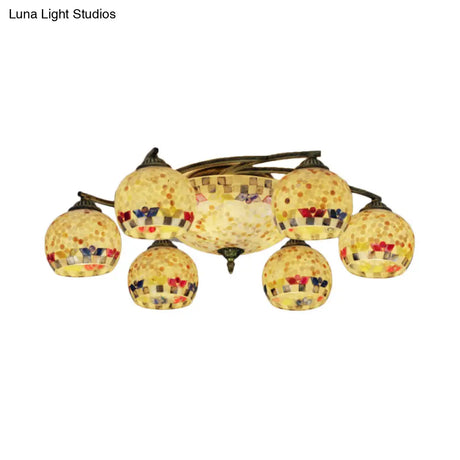 Shell Globe Semi Flush Ceiling Light - Mediterranean Style White/Colorful Lighting Fixture For