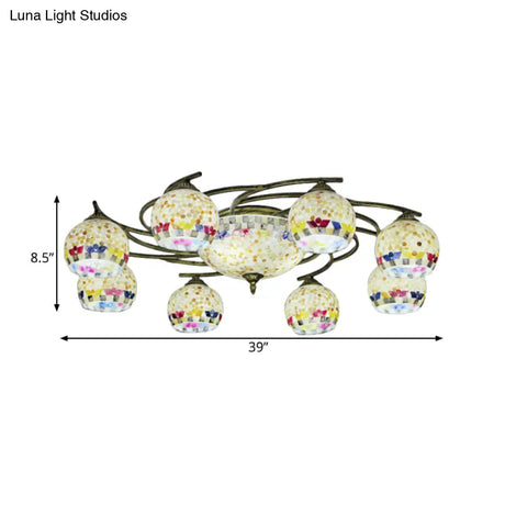 Shell Globe Semi Flush Ceiling Light - Mediterranean Style White/Colorful Lighting Fixture For