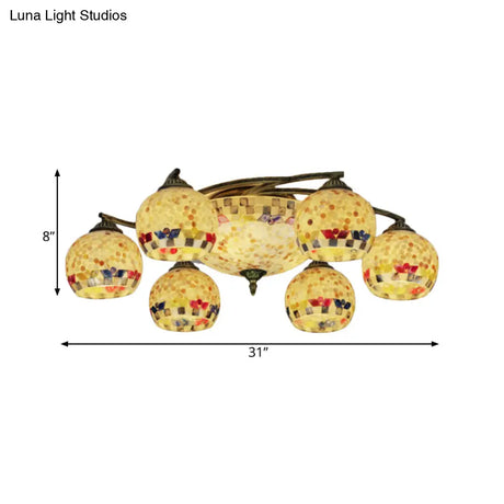 Shell Globe Semi Flush Ceiling Light - Mediterranean Style White/Colorful Lighting Fixture For