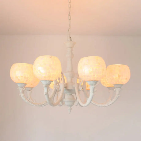 Shell White Tiffany Style Chandelier - Curved Arm Hanging Light With 3/5/8 Lights 8 /