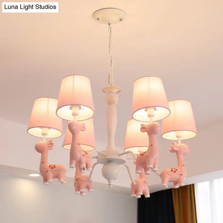 Sika Deer Cartoon Resin Chandelier With Fabric Shade - Hanging Ceiling Light