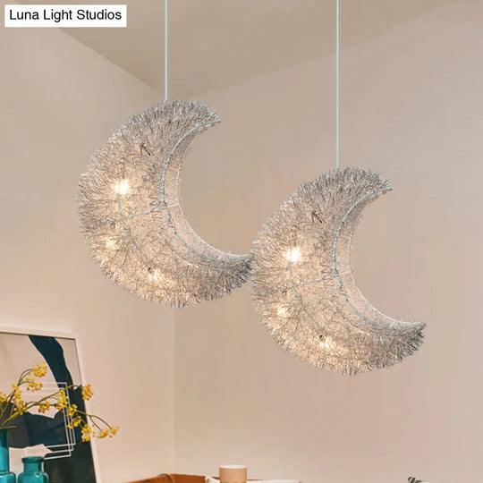 Silver Art Decor Crescent 3-Bulb Aluminum Led Ceiling Hanging Lamp For Bedroom