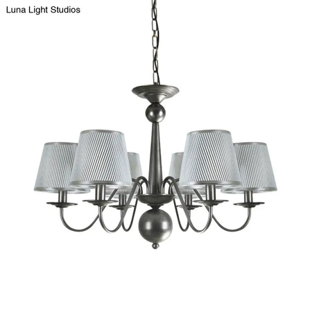 Silver/Blue/White Metal Hanging Light With Curving Arm - Rustic Pendant Chandelier (6 Lights) And