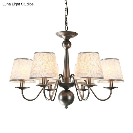 Silver/Blue/White Metal Hanging Light With Curving Arm - Rustic Pendant Chandelier (6 Lights) And