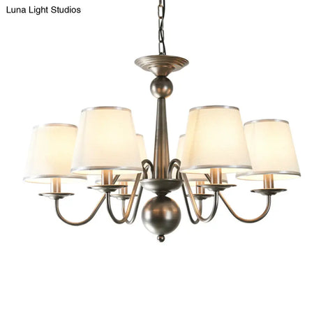 Silver/Blue/White Metal Hanging Light With Curving Arm - Rustic Pendant Chandelier (6 Lights) And