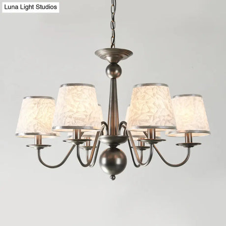 Silver/Blue/White Metal Hanging Light With Curving Arm - Rustic Pendant Chandelier (6 Lights) And