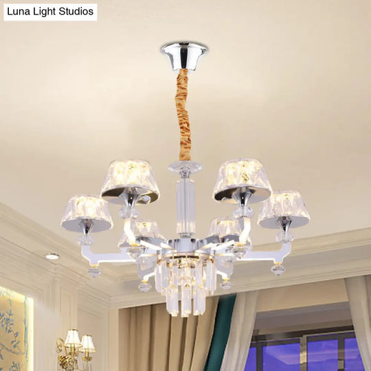 Silver Ceiling Lamp With Clear Crystal Traditional Pendant Chandelier 6/8 Cylindrical Bulbs