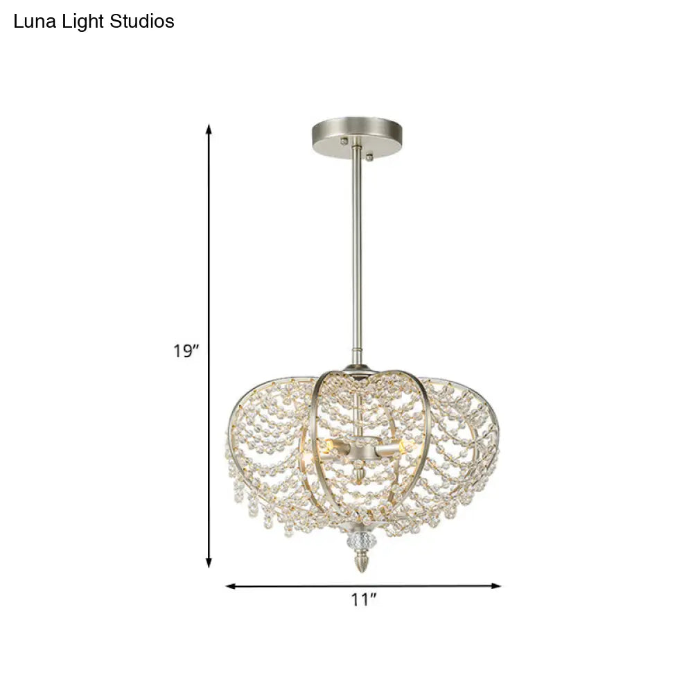 Silver 2-Light Chain Crystal Bead Pendant Chandelier For Guest Room