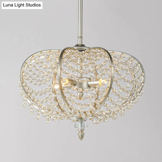 Silver Chain Crystal Bead Pendant Chandelier For Guest Room - 2-Light Ceiling Hang Fixture
