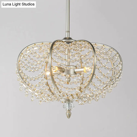 Silver Chain Crystal Bead Pendant Chandelier For Guest Room - 2-Light Ceiling Hang Fixture