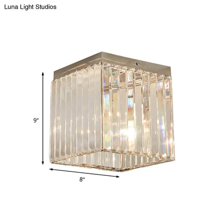 Silver Cuboid Crystal Flushmount Ceiling Light - Minimalist 1-Light Mini Flush
