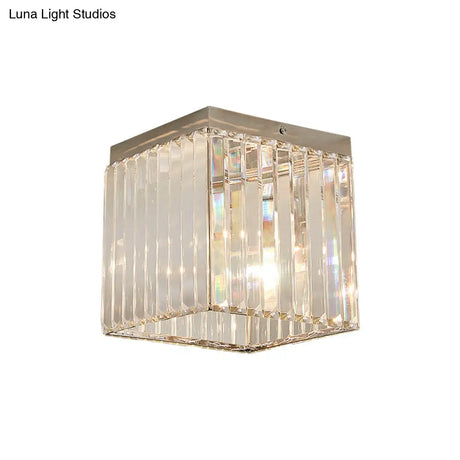 Silver Cuboid Crystal Flushmount Ceiling Light - Minimalist 1-Light Mini Flush