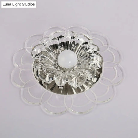 Silver Flush Mount Led Ceiling Light Fixture With Clear Crystal Flower Design - Warm/Multi Color