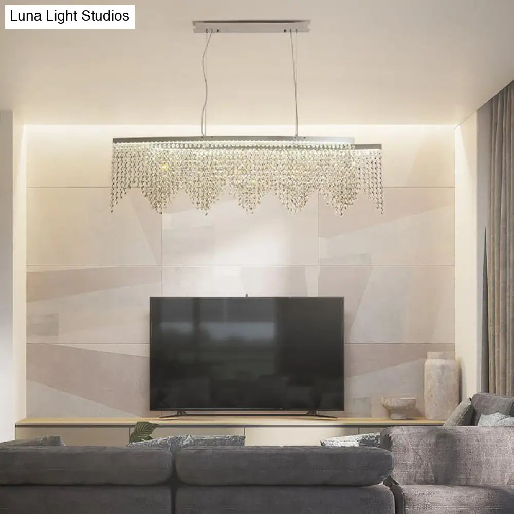 Silver Led Crystal Island Pendant - Sleek And Contemporary Ceiling Suspension Lamp