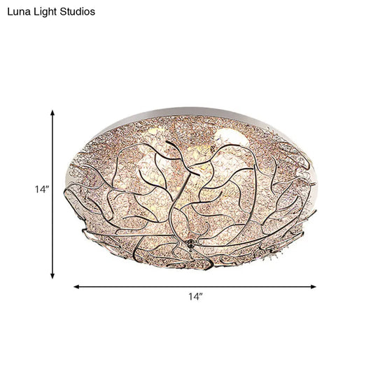 Silver Modern Metal Circle Flush Mount Ceiling Light For Contemporary Living Room