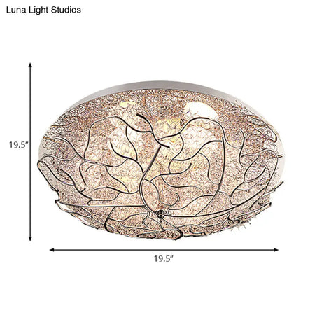 Silver Modern Metal Circle Flush Mount Ceiling Light For Contemporary Living Room