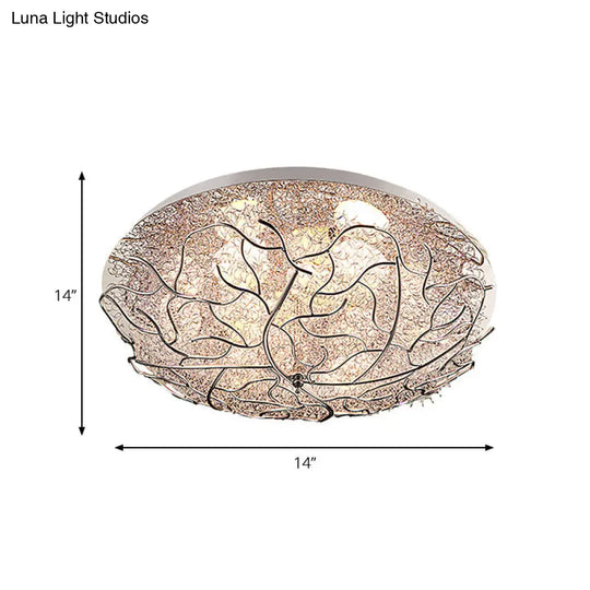 Silver Modern Metal Circle Flush Mount Ceiling Light For Contemporary Living Room
