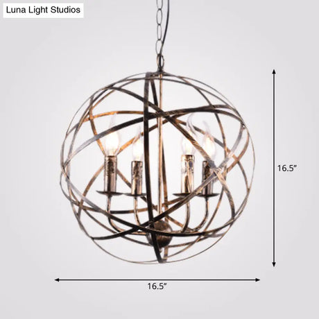 Silver Pendant Chandelier - 4-Light Metal Candle-Style Fixture For Dining Room