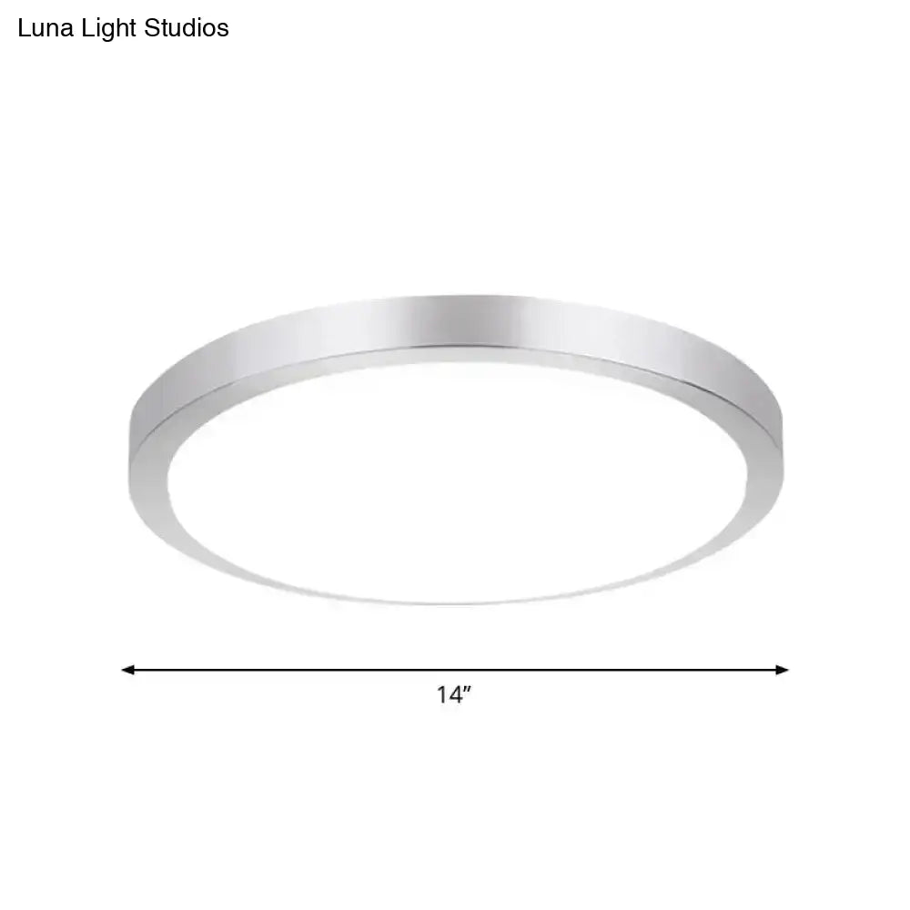 Silver Round Flush Ceiling Light - 14’/16’ Wide Led Acrylic Mount Lamp In Warm/White For Living Room