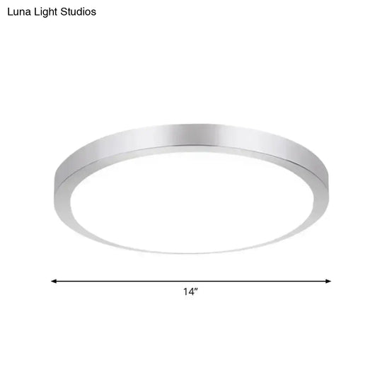 Silver Round Flush Ceiling Light - 14’/16’ Wide Led Acrylic Mount Lamp In Warm/White For Living Room