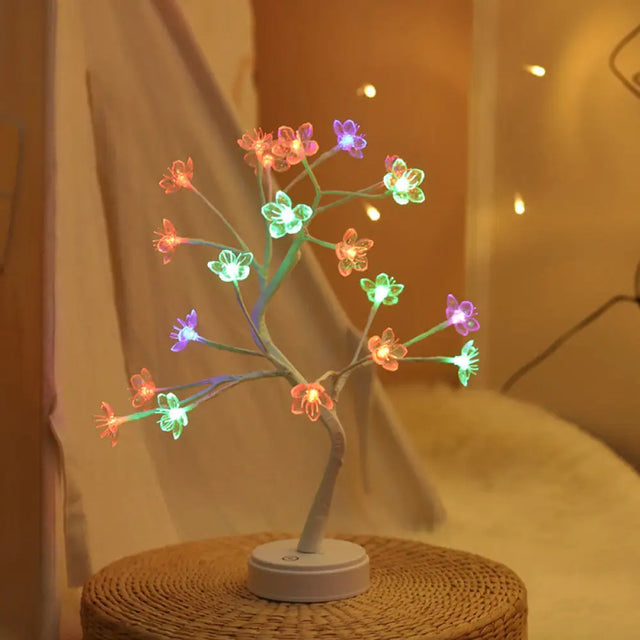 Silver Tree Led Table Light - Battery-Powered Nightstand Lamp For Living Room / Battery E