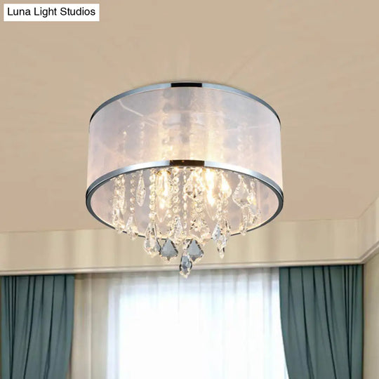 Simple 4 - Light Drum Shade Flush Mount Fixture For Bedroom Ceiling Light With Crystal Accent -