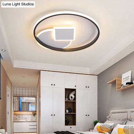 Simple Acrylic Led Flush Mount Ceiling Lamp Round And Square Design White-Black White/Warm Light