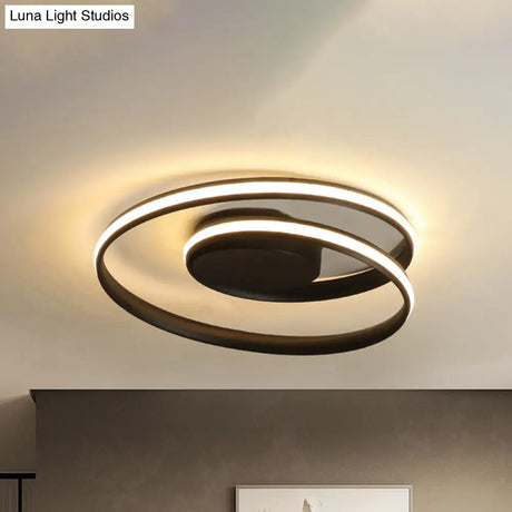 Simple Acrylic Led Loop Ceiling Lamp In Black/White - 18’/23.5’ Wide Flush Light Fixture With