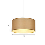 Simple Beige Fabric Drum Pendant Led Ceiling Light | 12/16/19.5 Diameter