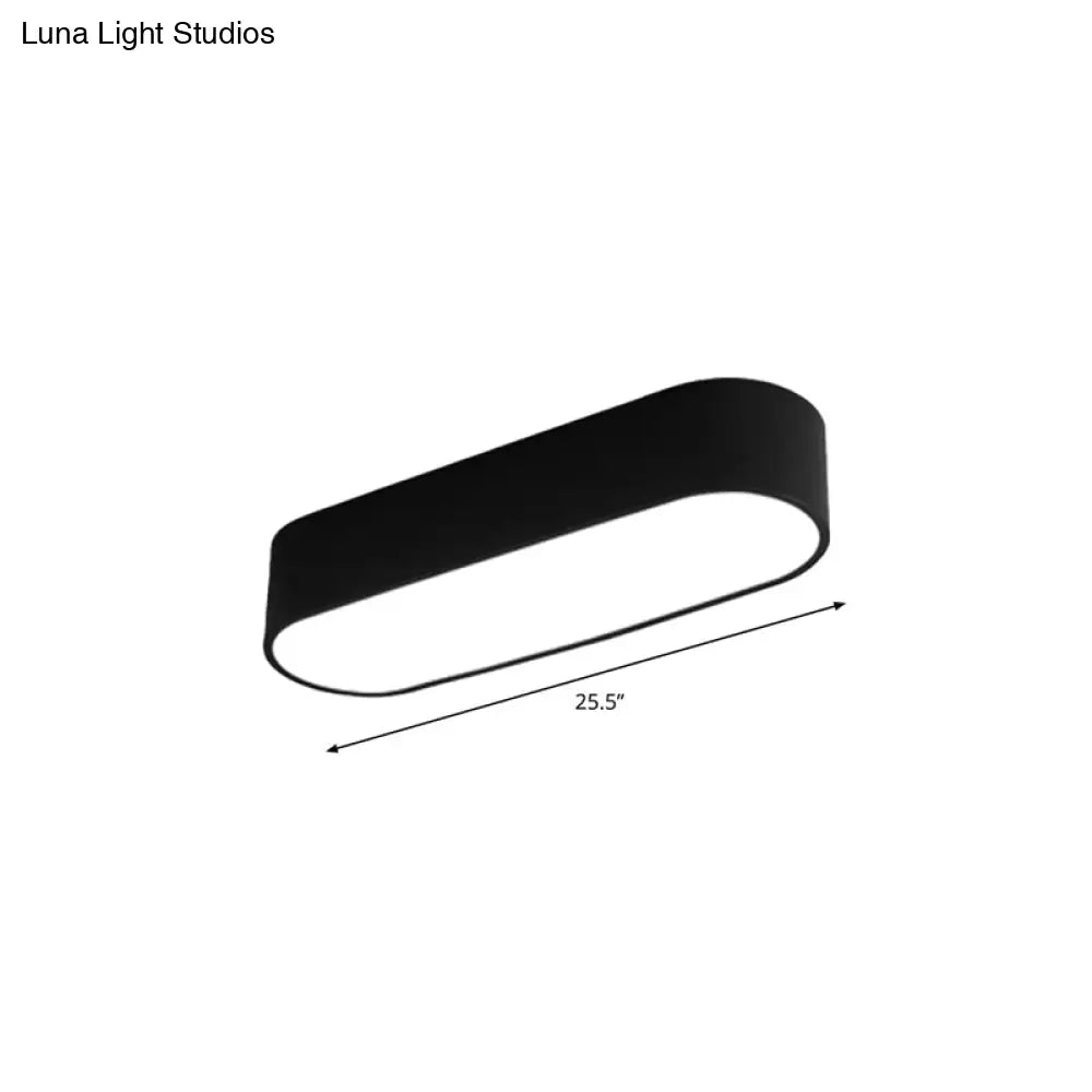 Simple Black Metallic Oval Led Ceiling Lamp - Flush Mount Light Fixture For Aisle / 25.5’