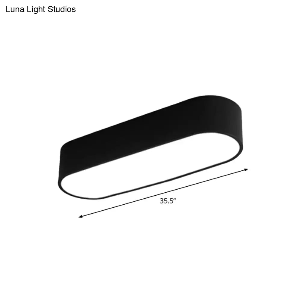 Simple Black Metallic Oval Led Ceiling Lamp - Flush Mount Light Fixture For Aisle / 35.5’