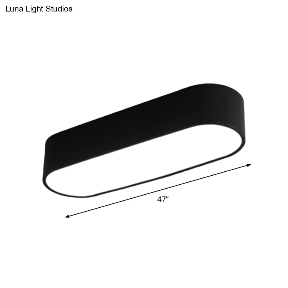 Simple Black Metallic Oval Led Ceiling Lamp - Flush Mount Light Fixture For Aisle / 47.5’