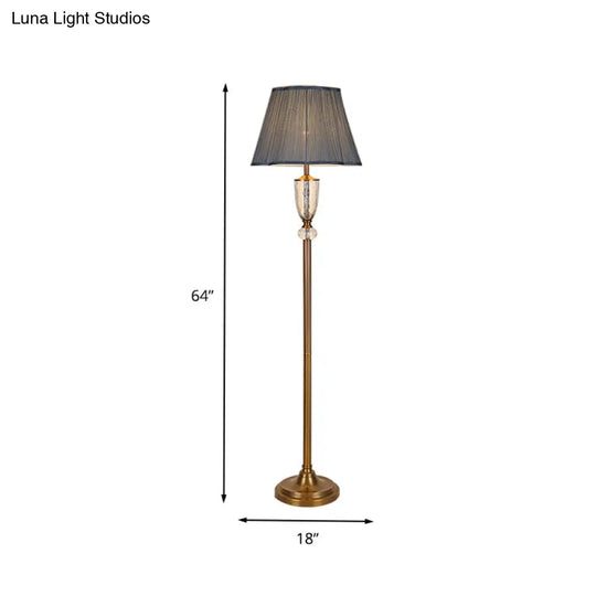 Simple Blue Fabric Barrel Floor Lamp With Crystal Deco - Perfect Stand Up Light For Living Room