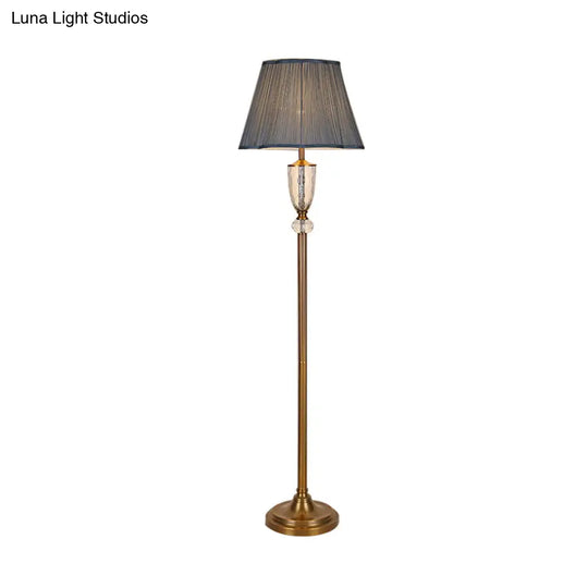 Simple Blue Fabric Barrel Floor Lamp With Crystal Deco - Perfect Stand Up Light For Living Room