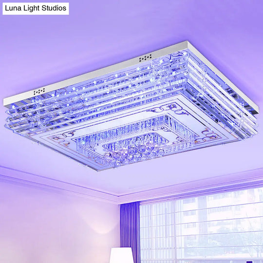 Simple Chrome Led Flushmount Ceiling Light With Laminated Crystal And 7 Color Options
