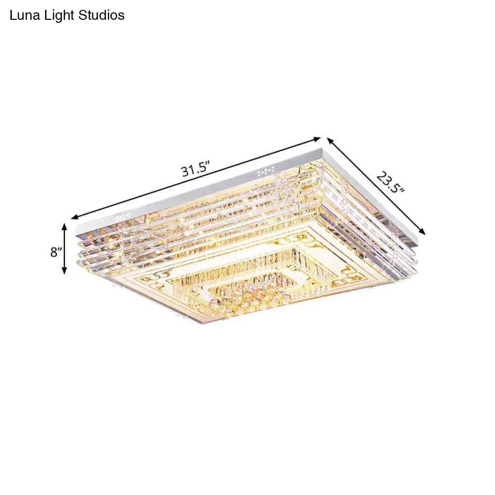 Simple Chrome Led Flushmount Ceiling Light With Laminated Crystal And 7 Color Options
