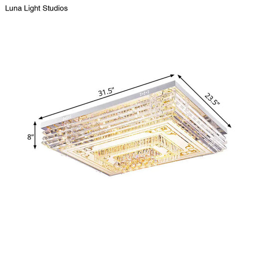 Simple Chrome Led Flushmount Ceiling Light With Laminated Crystal And 7 Color Options