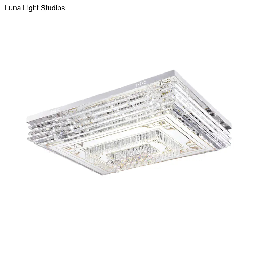 Simple Chrome Led Flushmount Ceiling Light With Laminated Crystal And 7 Color Options