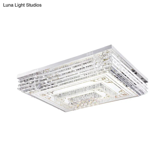 Simple Chrome Led Flushmount Ceiling Light With Laminated Crystal And 7 Color Options