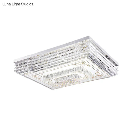 Simple Chrome Led Flushmount Ceiling Light With Laminated Crystal And 7 Color Options