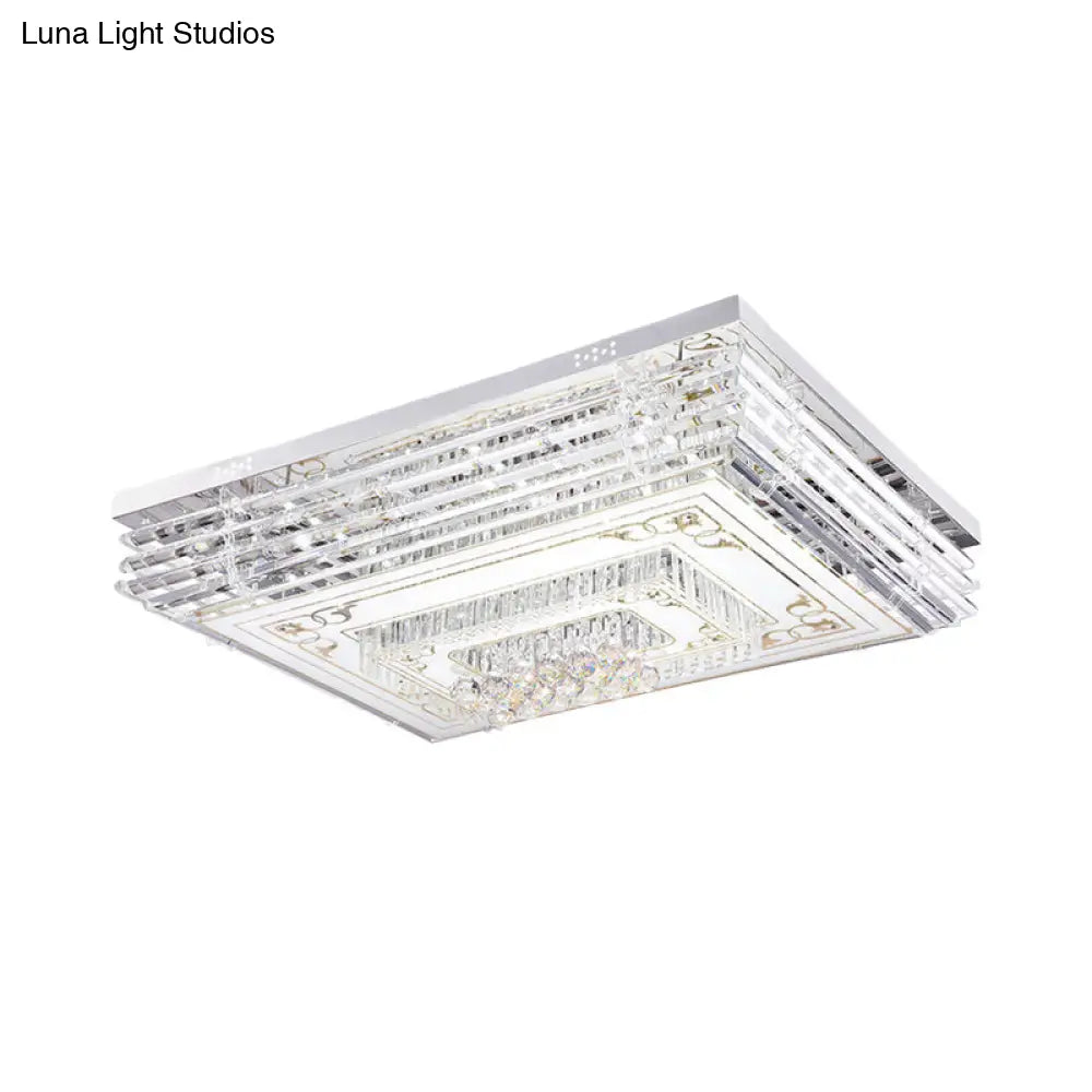 Simple Chrome Led Flushmount Ceiling Light With Laminated Crystal And 7 Color Options